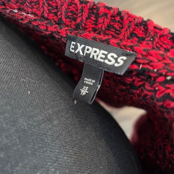 Express Red/Black Marled Chunky Knit Sweater Sz Xs - Picture 6 of 7